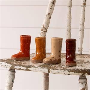 Mini Ceramic Boot Vases, Earthy Tones