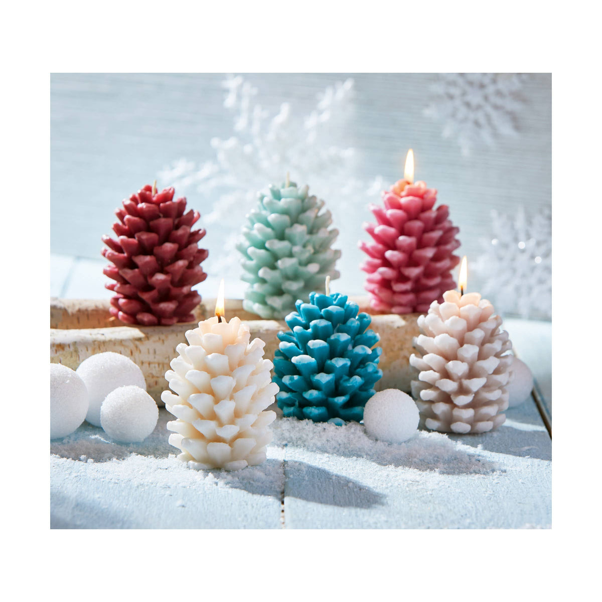 Frosted Pine Cone Candle Blush Paraffin Wax Christmas