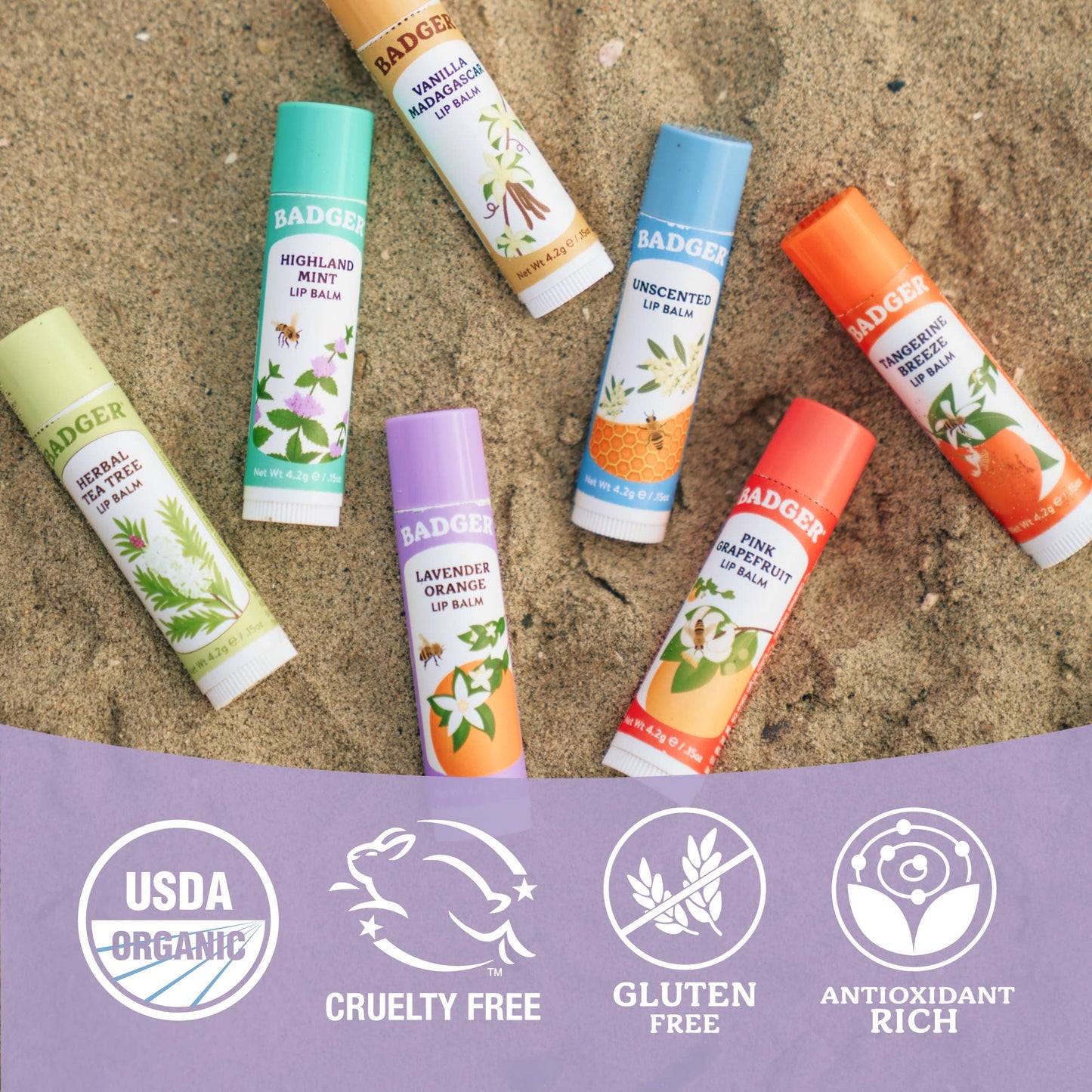 Badger Lavender Orange Classic Lip Balm, Uplifting & Calming