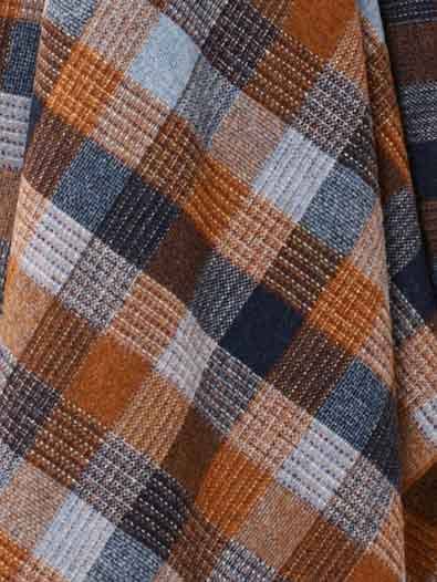 Merino Lambswool Throw Blanket - Patchwork Blue/Orange
