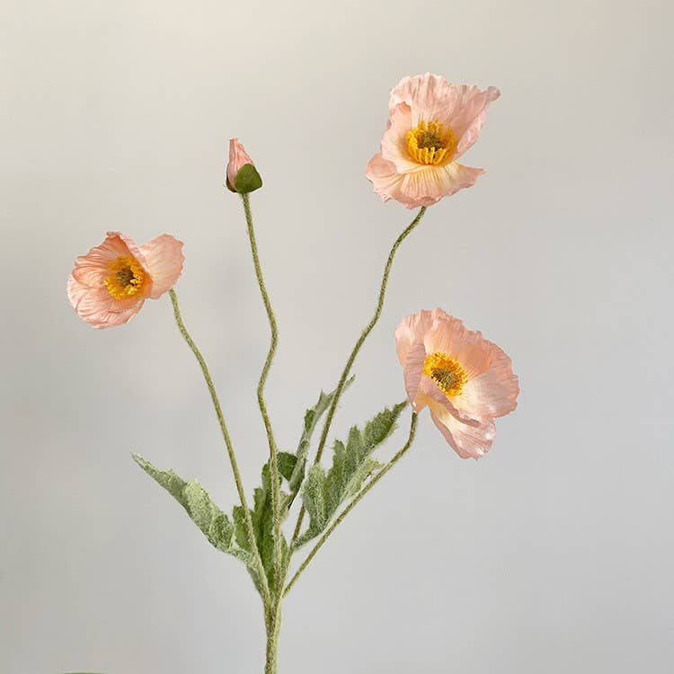 22'' Single Flocked Floral Poppy Spay, Colorful Silk Poppies