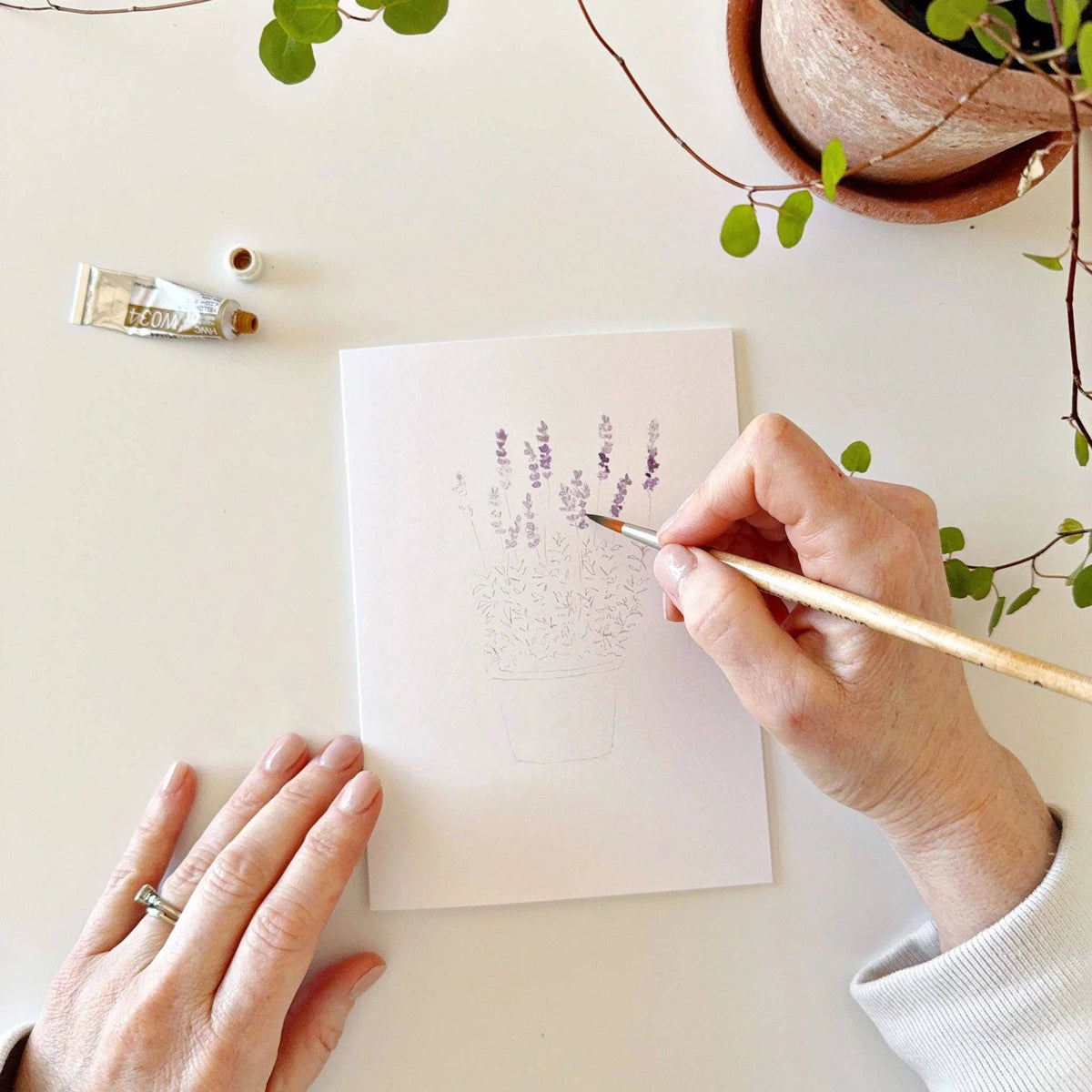 Potted plants paintable watercolor notecard set