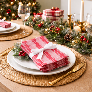 Red & White Stripe Napkin Set/4