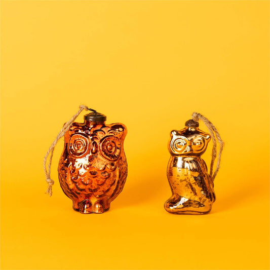 Mercury Glass Owl Ornaments two styles