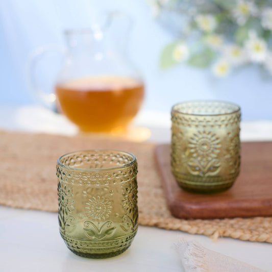 Green Flower Drinking Glass