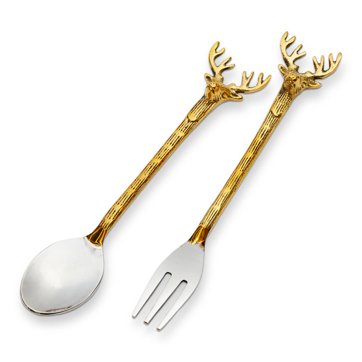 Christmas Reindeer Appetizer Fork & Spoon Brass Set of 2