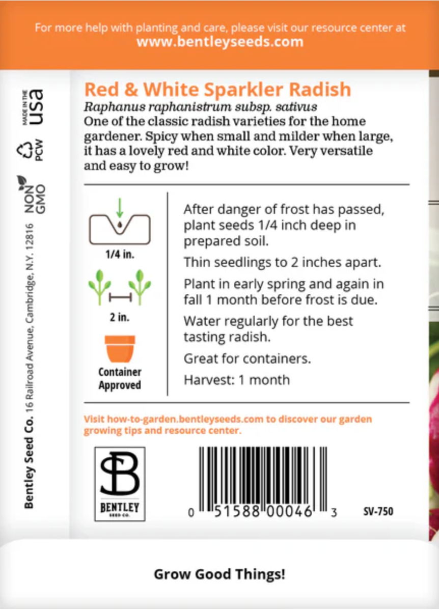 Radish 'Sparkler ' - Vegetable Seeds