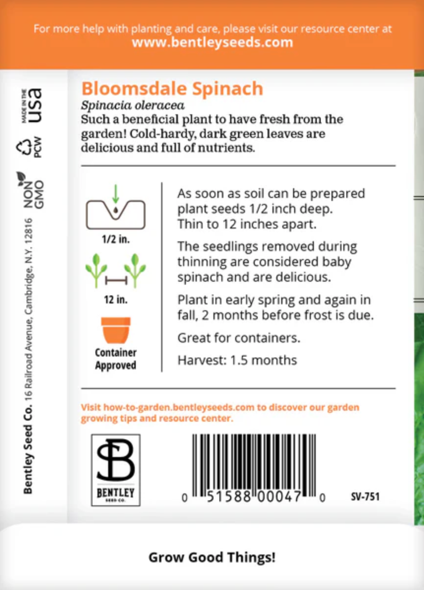 Spinach 'Bloomsdale' - Vegetable Seeds