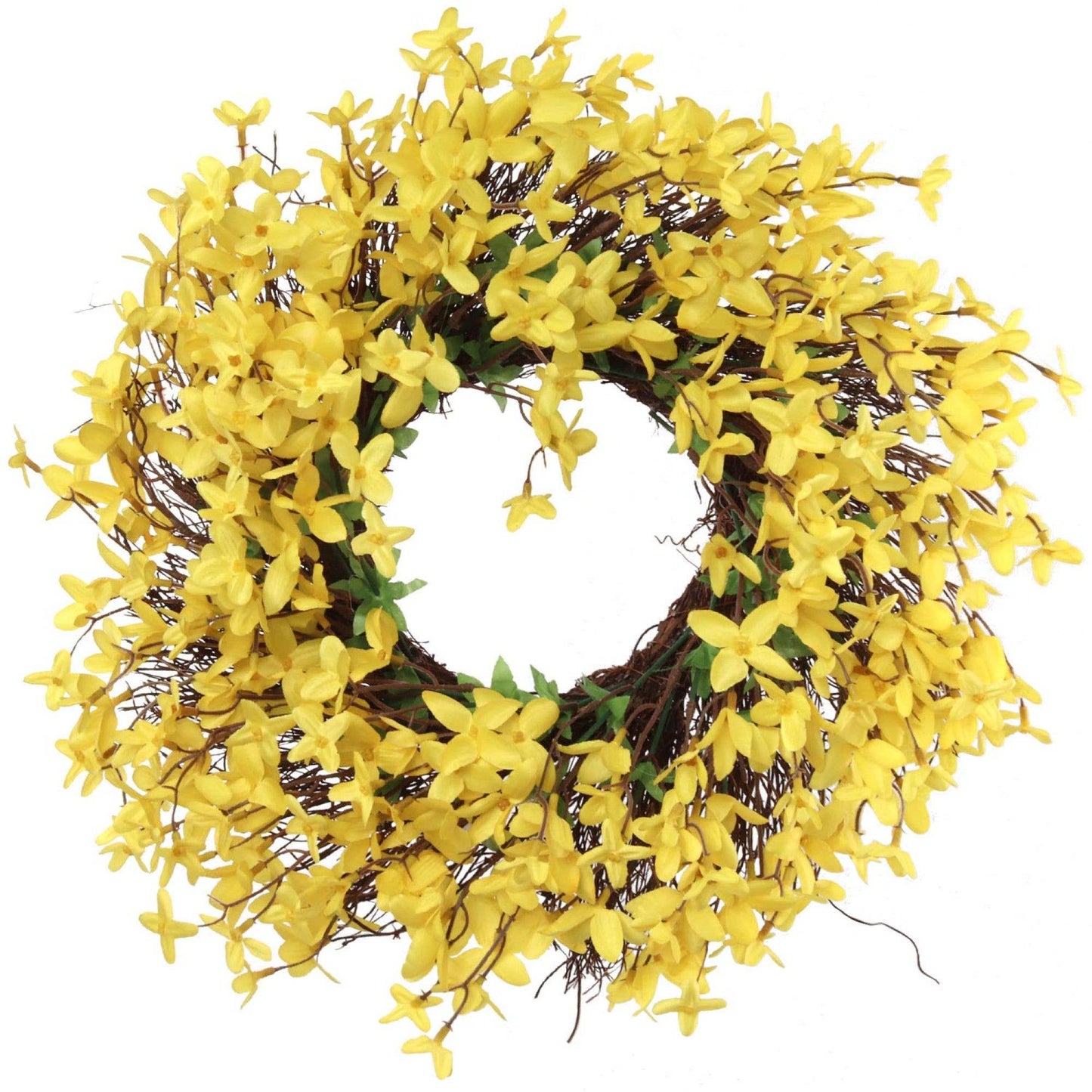 Forsythia Wreath On Grapevine Ring-16" Faux