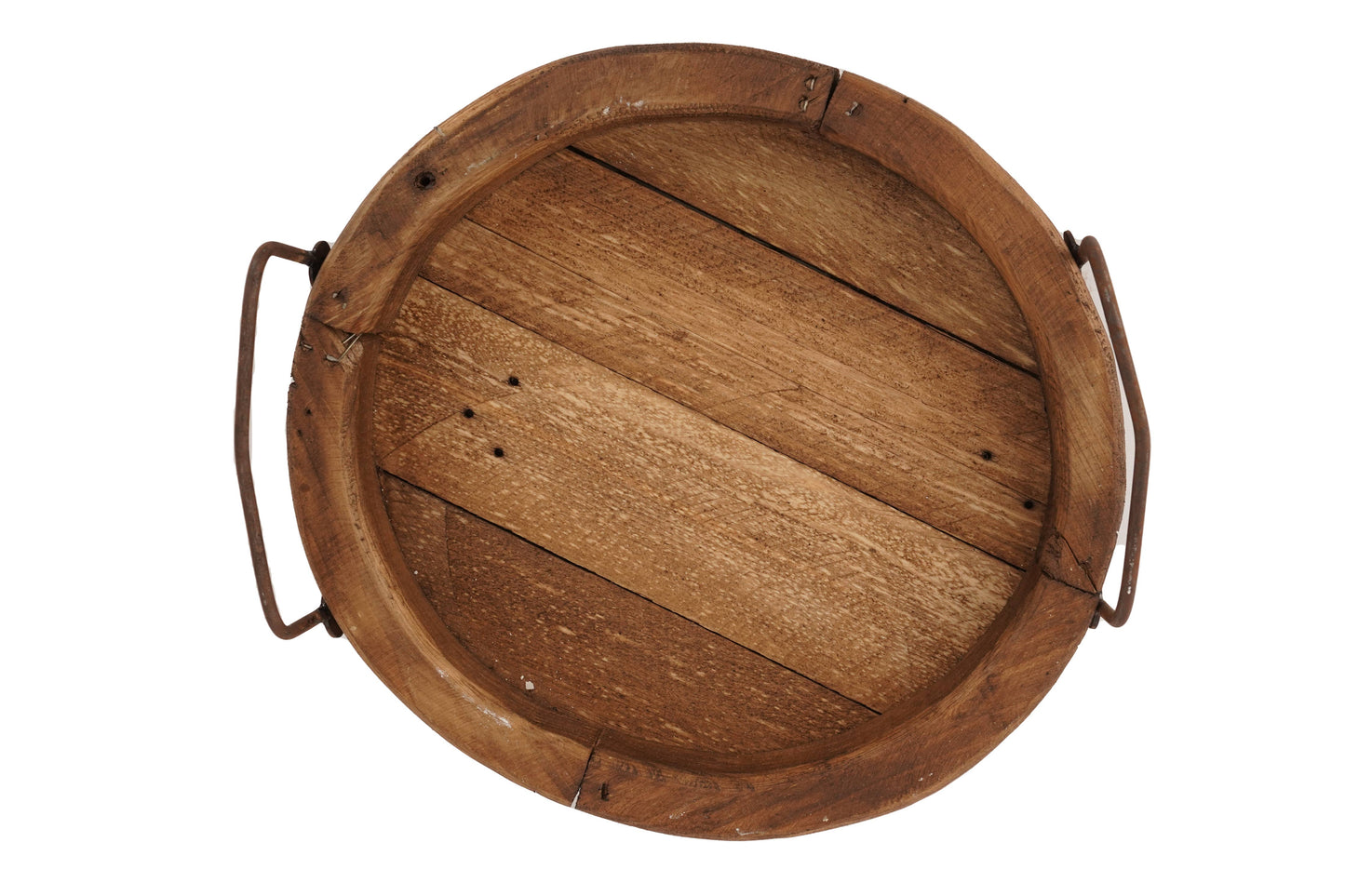 Round Farmhouse-Reclaimed Wood Tray With Handles-12 in-Waxed
