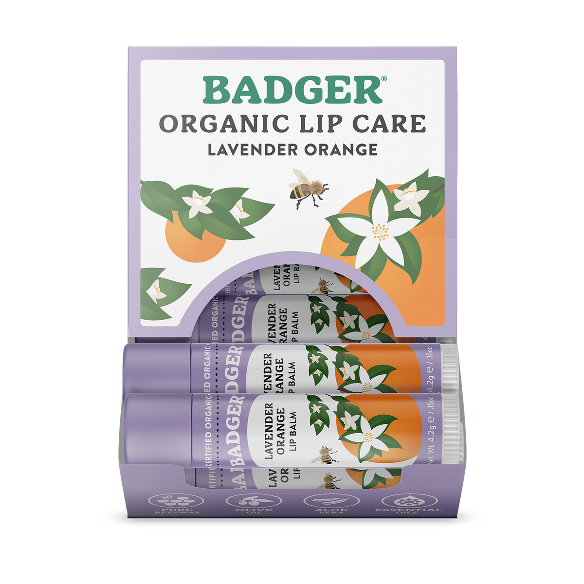 Badger Lavender Orange Classic Lip Balm, Uplifting & Calming