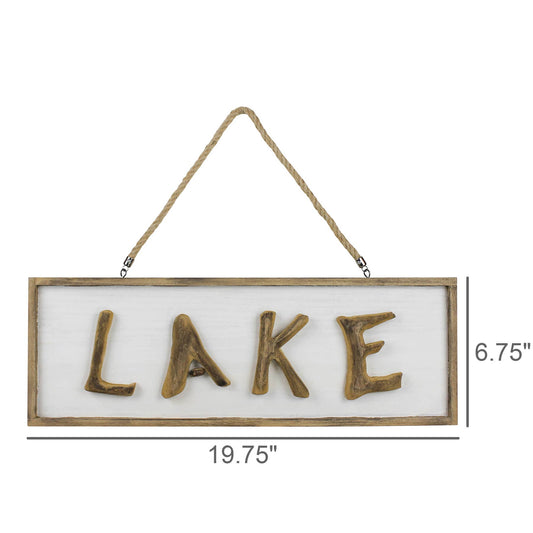 Lake Sign, Wood. 8” rope hanger