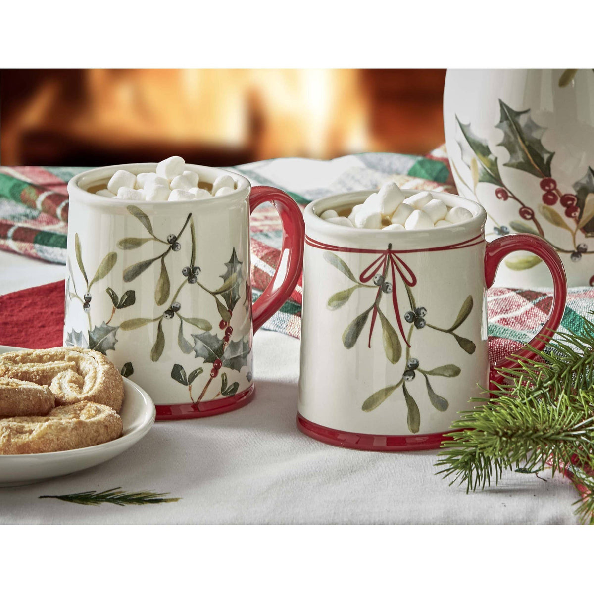 Kisses Under The Mistletoe Mug Red Earthenware Christmas