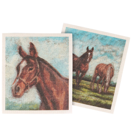 Grazing Horses Swedish Dishcloth Set