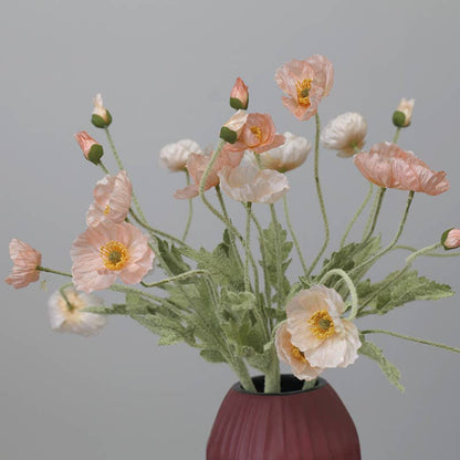 22'' Single Flocked Floral Poppy Spay, Colorful Silk Poppies