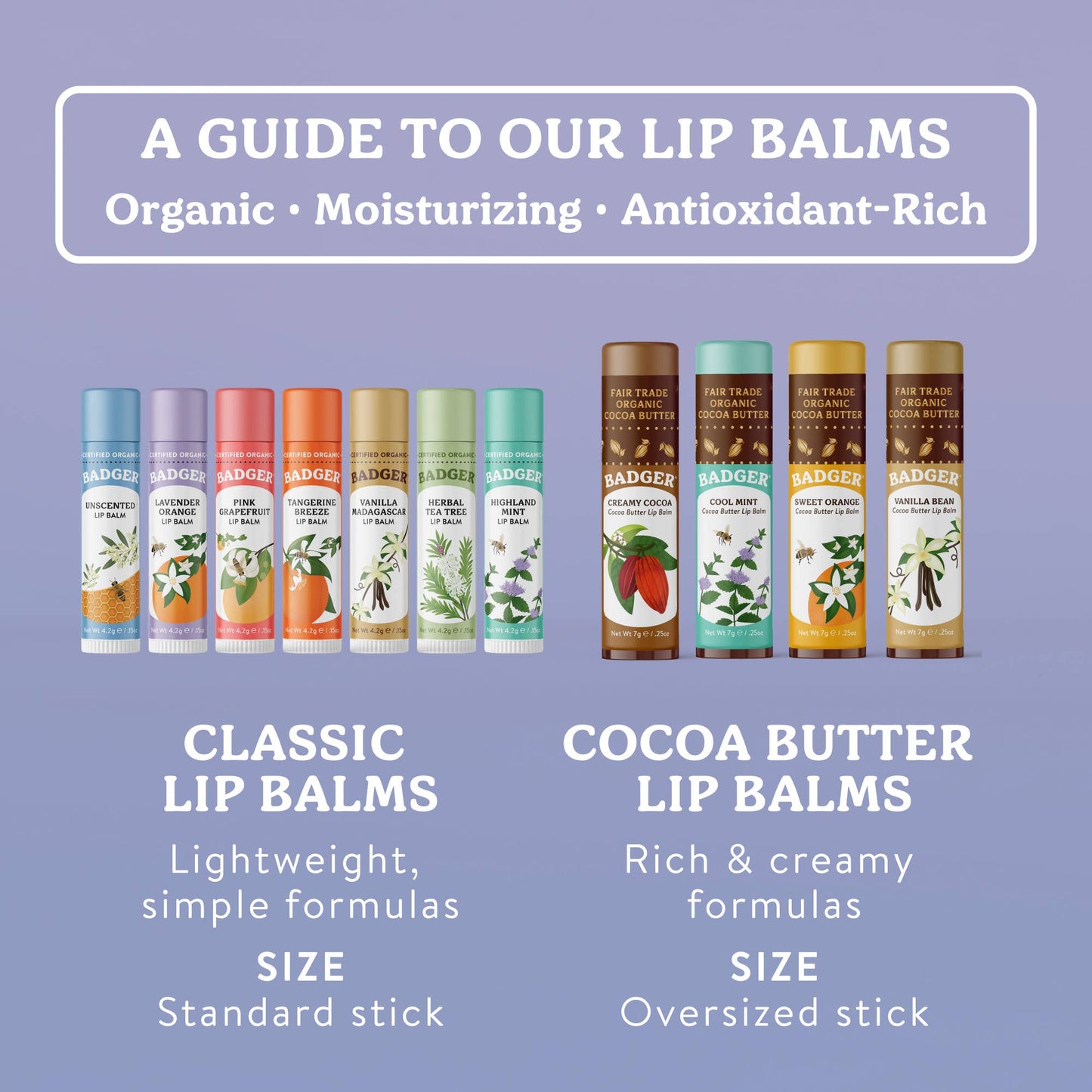 Badger Lavender Orange Classic Lip Balm, Uplifting & Calming