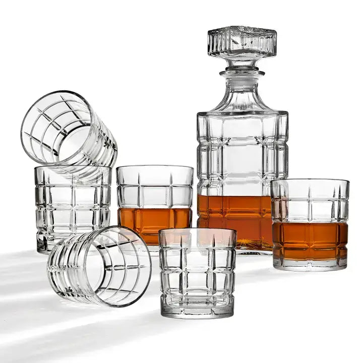 Tartan Plaid 7 Piece Whiskey Decanter and DOF Set