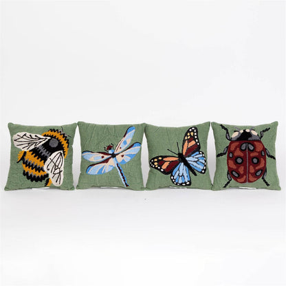 Mini Bug Pillows – Embroidered Green Canvas