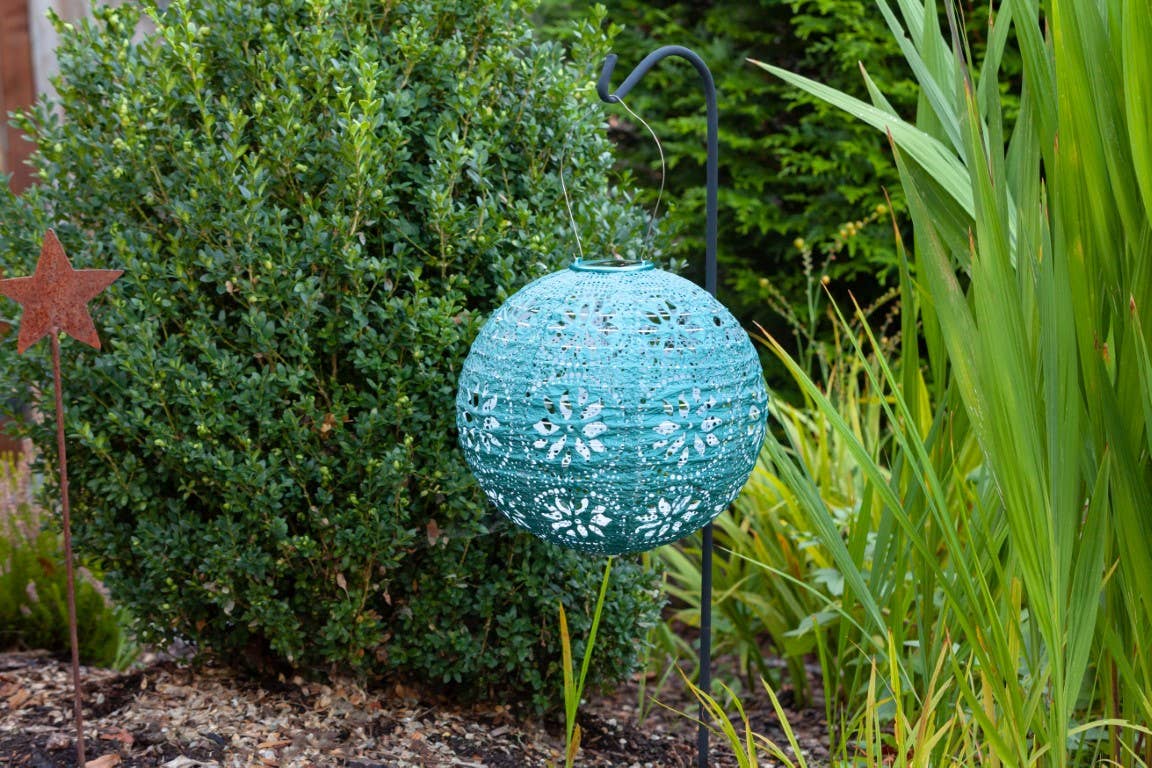 Stella Boho 12" Globe Solar Lantern - Mineral Grn