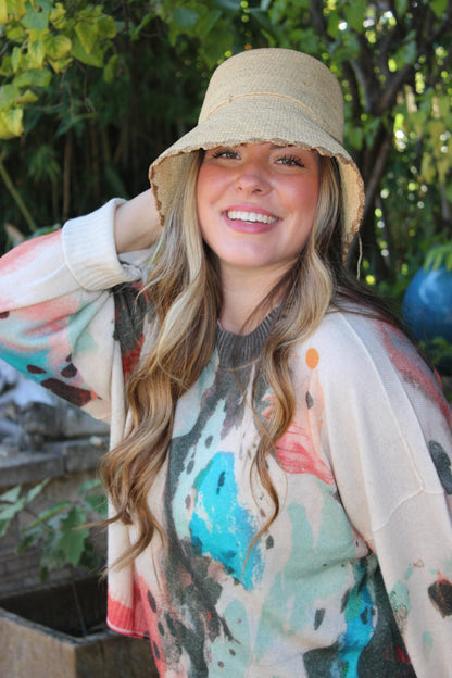 Crochet Bucket Straw Hats with Colored Edge
