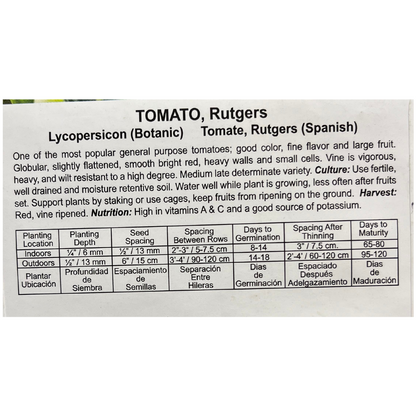 Tomato, Rutgers Seeds