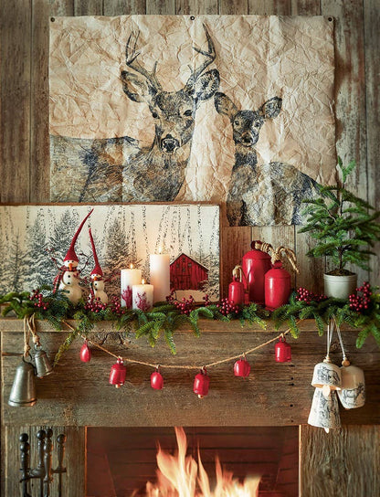 Antique Hanging Bells Set/3 Red Wrought Iron Christmas