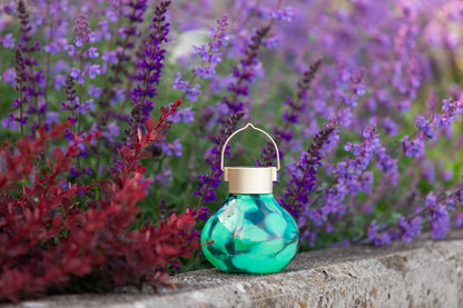 'Teal' Tea Lantern - Glass Outdoor Solar Lantern
