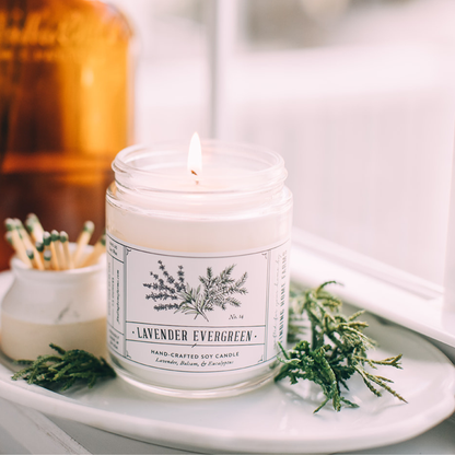 Soy Candle, Lavender Evergreen, Woody & Herbal Scent
