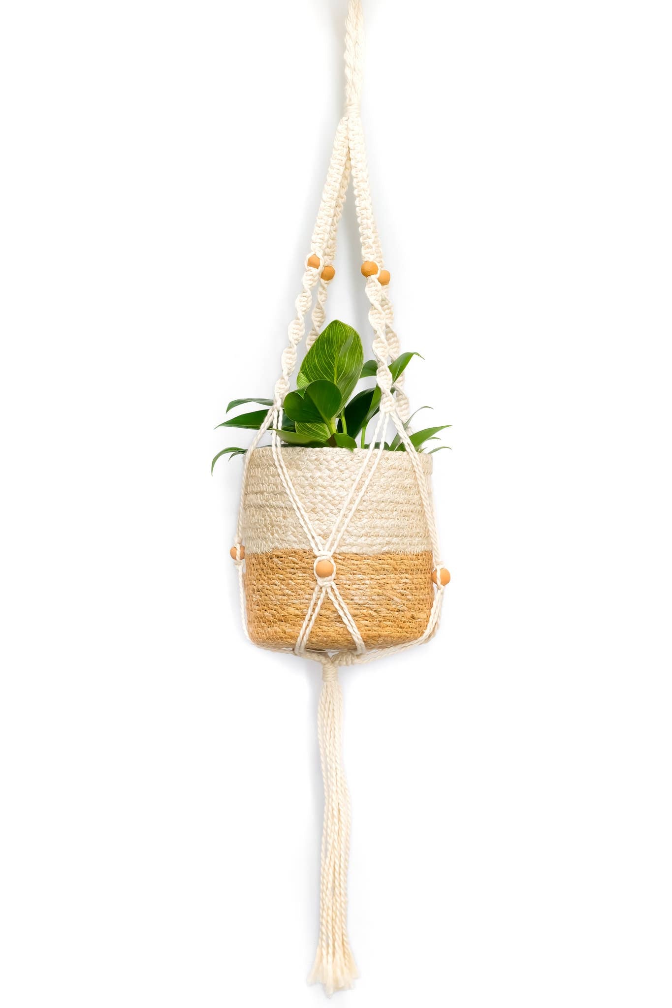 Handmade Macrame Cotton Plant Hanger with Beads (38inch)