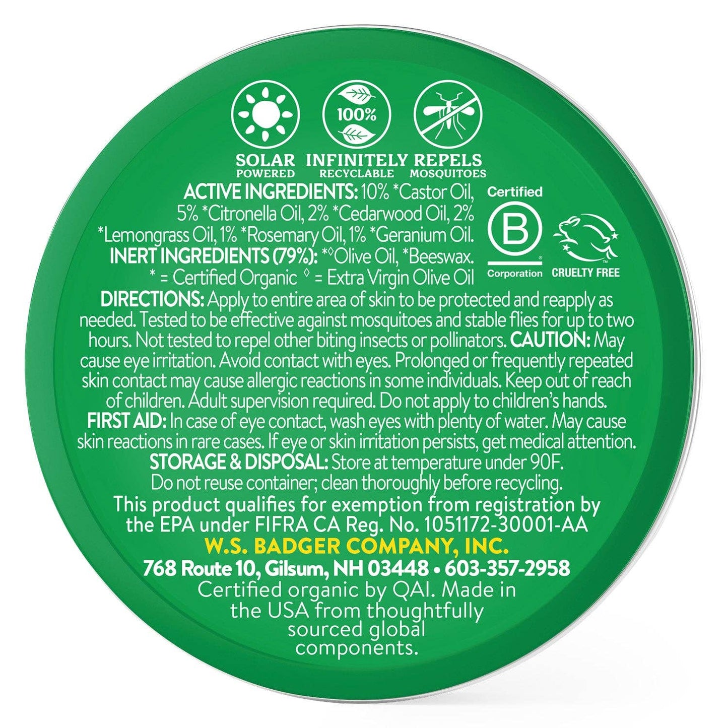Badger Bug Repellent Tin, Organic and Deet-Free