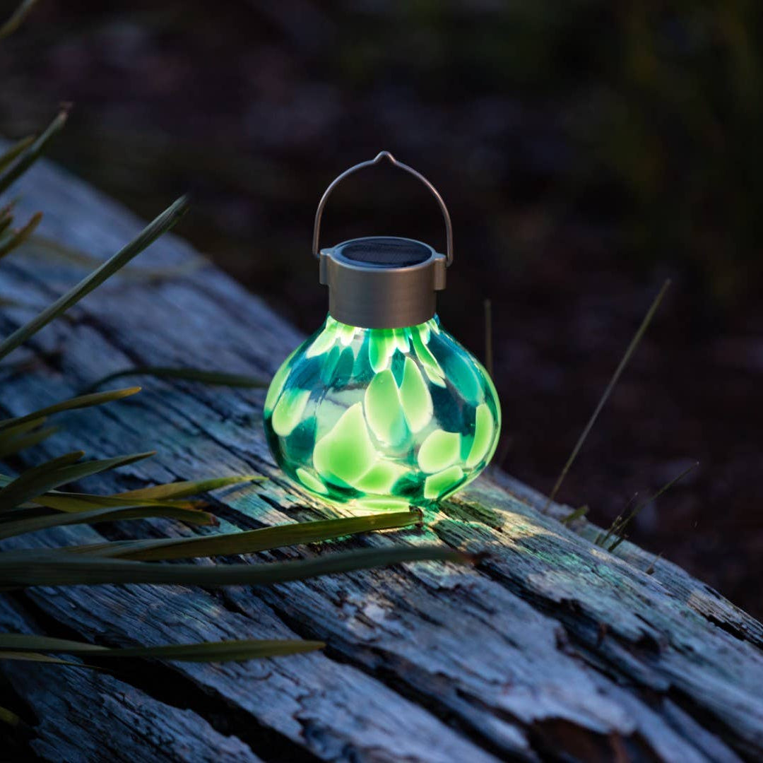 'Teal' Tea Lantern - Glass Outdoor Solar Lantern