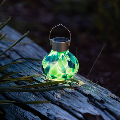 'Teal' Tea Lantern - Glass Outdoor Solar Lantern