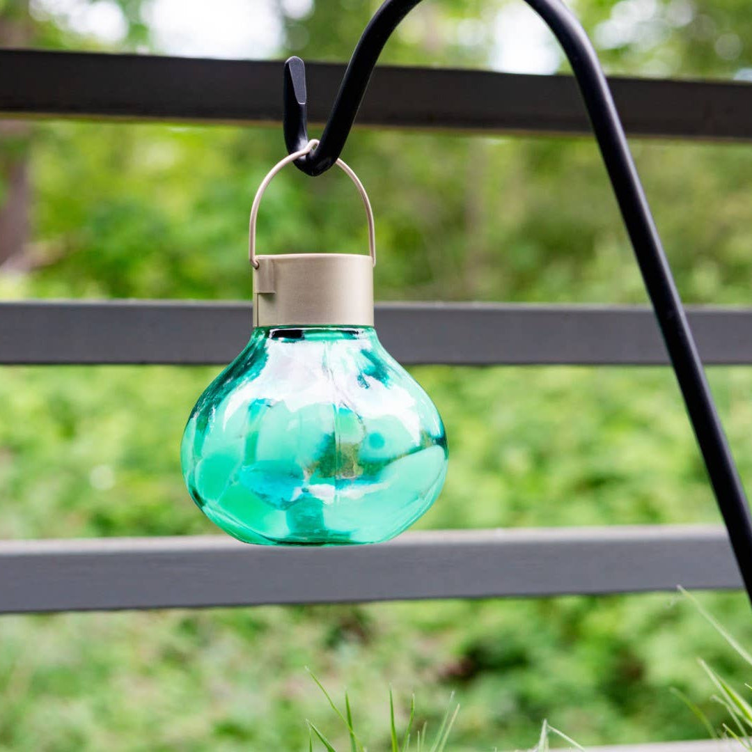 'Teal' Tea Lantern - Glass Outdoor Solar Lantern