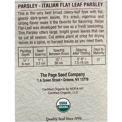 Organic Italian Parsley - Herb Seeds