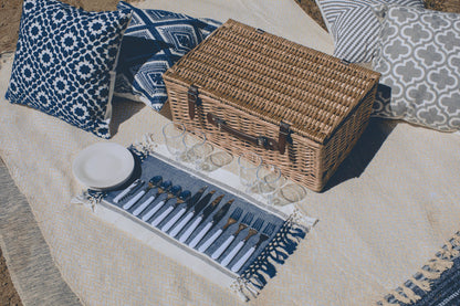 Belmont Picnic Basket, (Navy Blue & White Stripe)