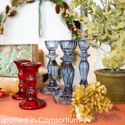 Navy Glass Candle Holder