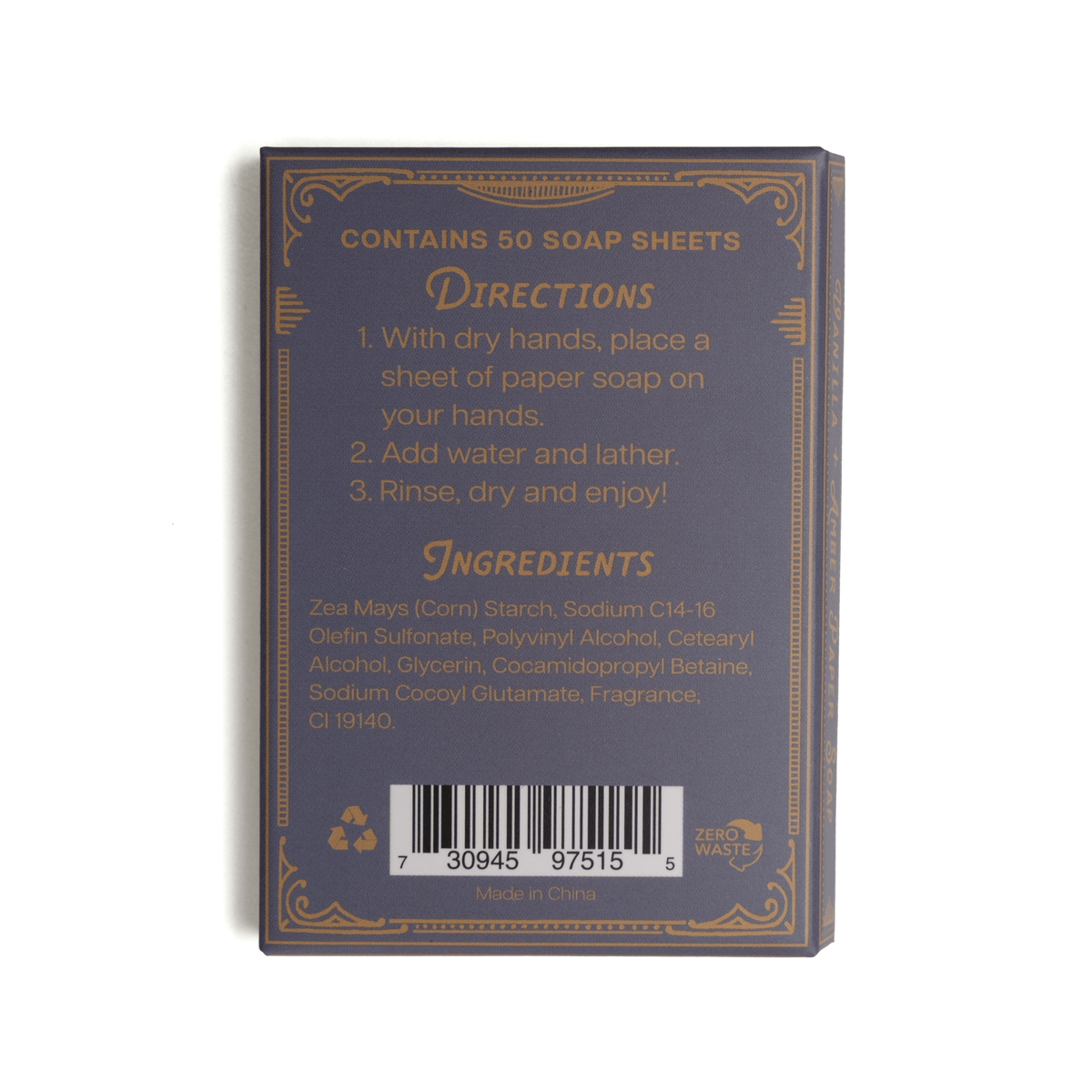 Paper Soap – Vanilla + Amber, 50 sheets