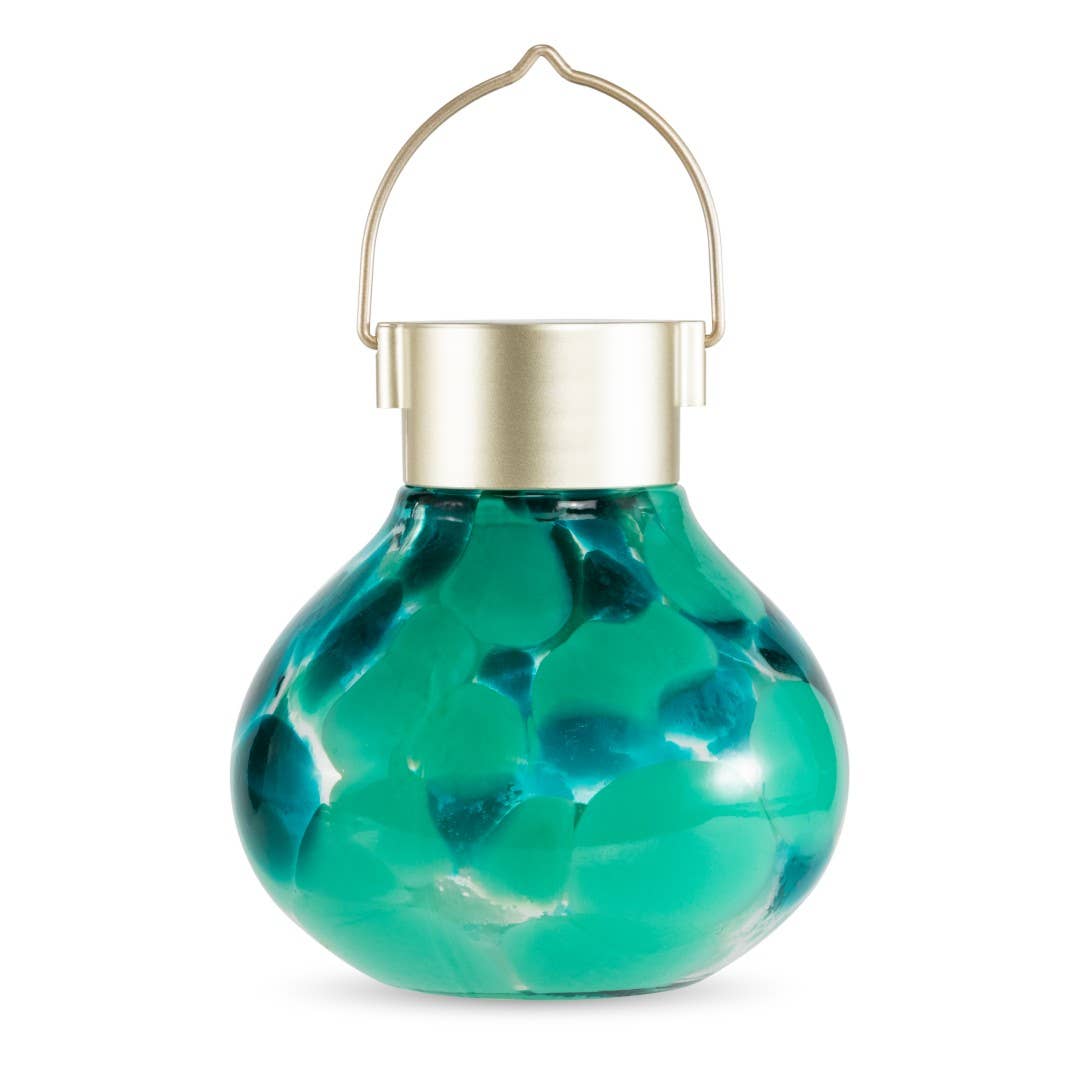 'Teal' Tea Lantern - Glass Outdoor Solar Lantern