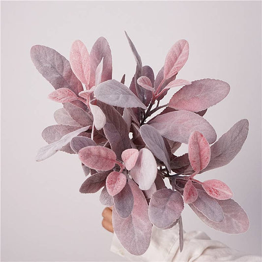 Flocked Lamb's Ear Faux Leaf Bush, DIY Craft Greenery, Pink