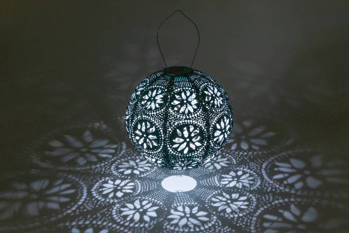 Stella Boho 12" Globe Solar Lantern - Mineral Grn