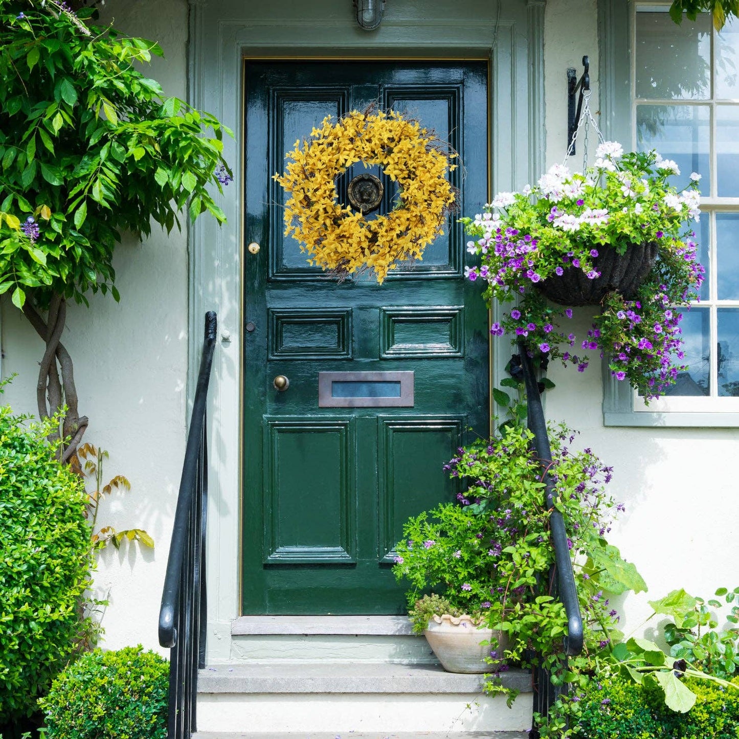 Forsythia Wreath On Grapevine Ring-16" Faux