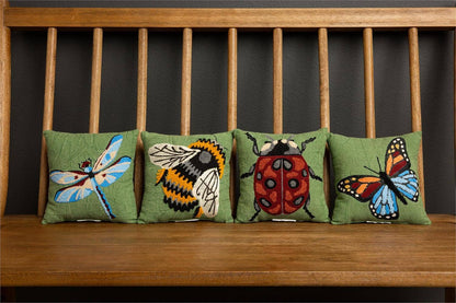 Mini Bug Pillows – Embroidered Green Canvas