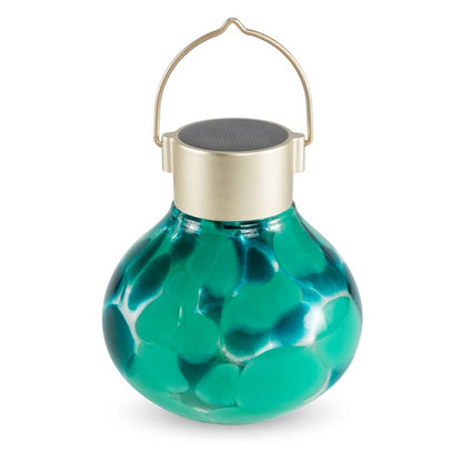 'Teal' Tea Lantern - Glass Outdoor Solar Lantern