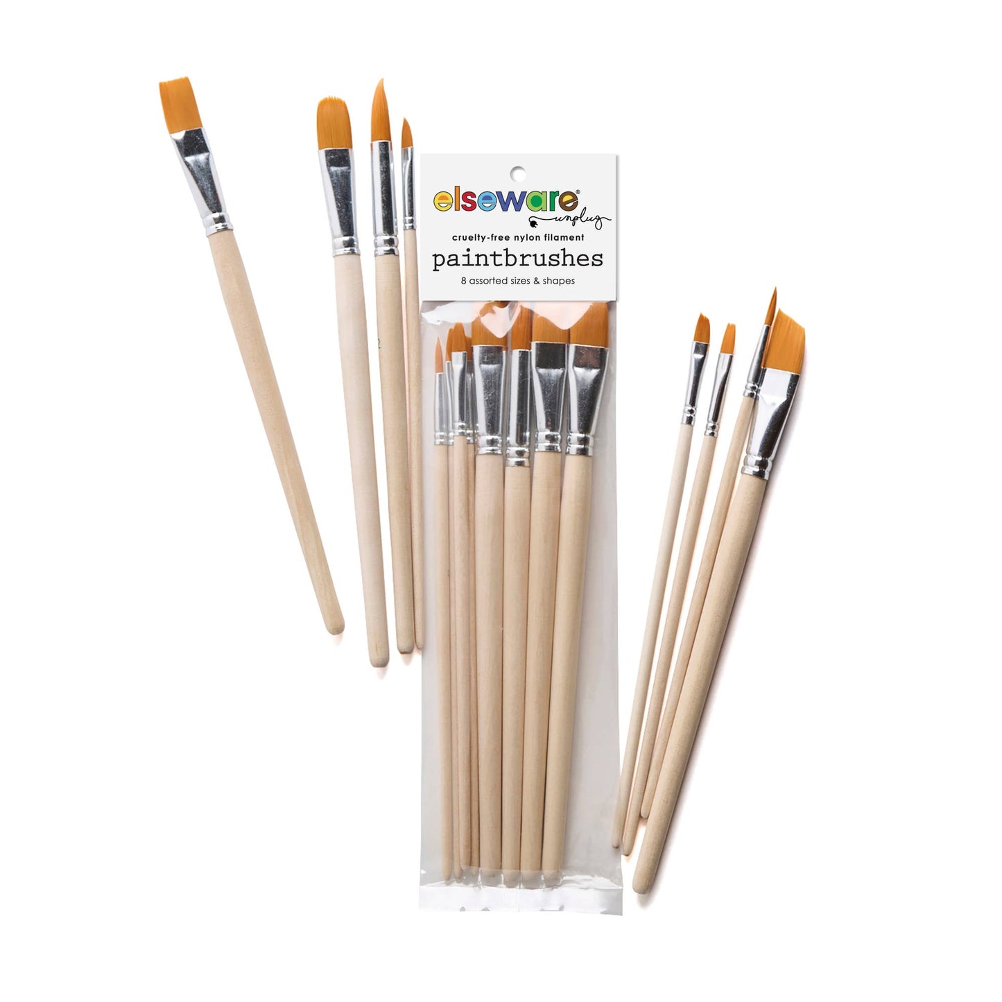 Paintbrush Set - Nylon Filament in Clear Bag - 8 Assorted