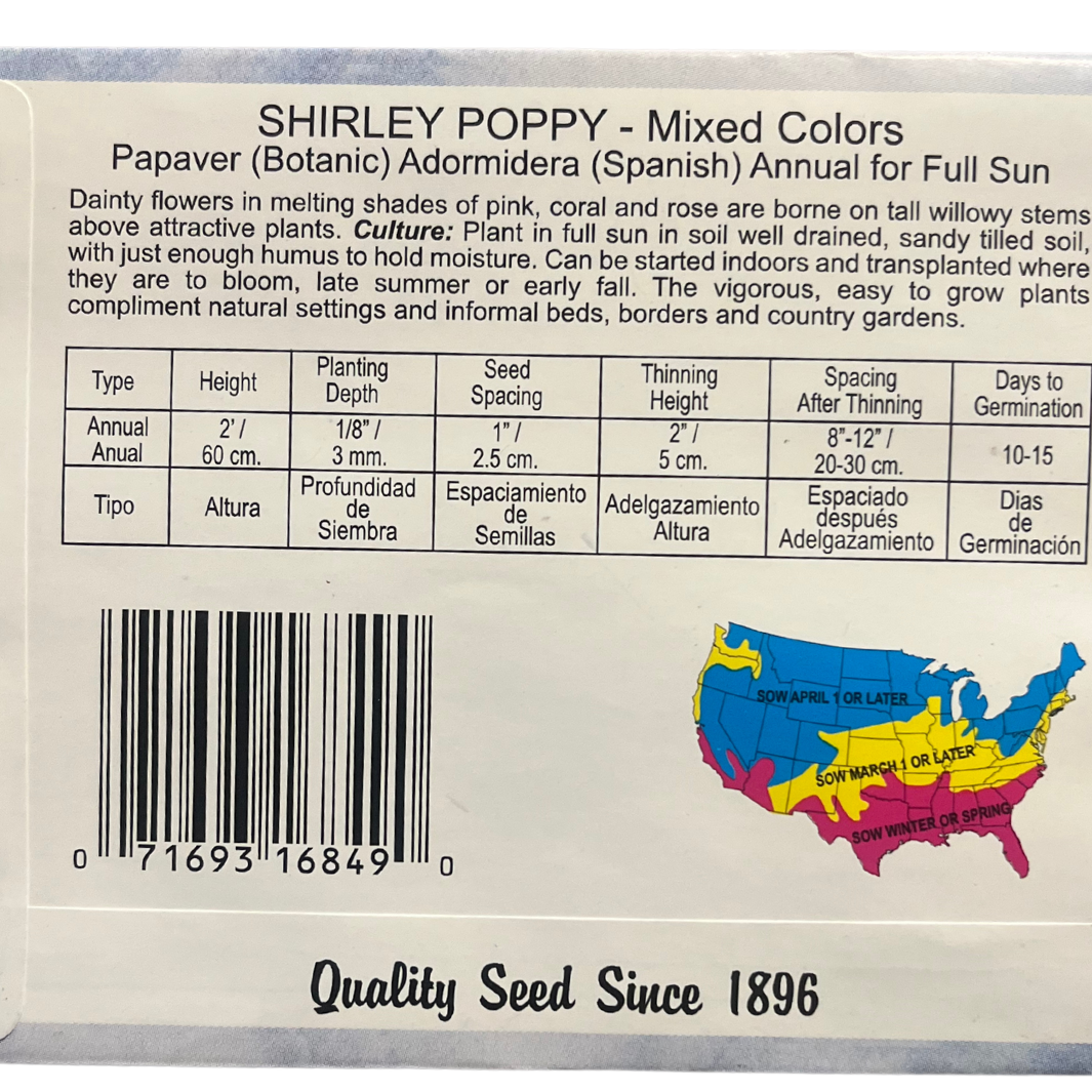 Poppy - Shirley Mixed Colors Seeds