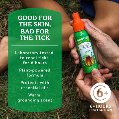Badger Tick Spray, All Natural Tick Repellent, Deet-Free
