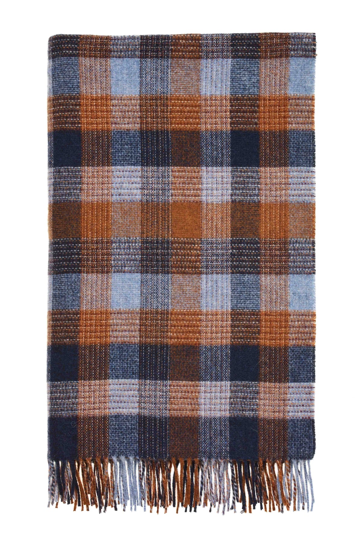 Merino Lambswool Throw Blanket - Patchwork Blue/Orange
