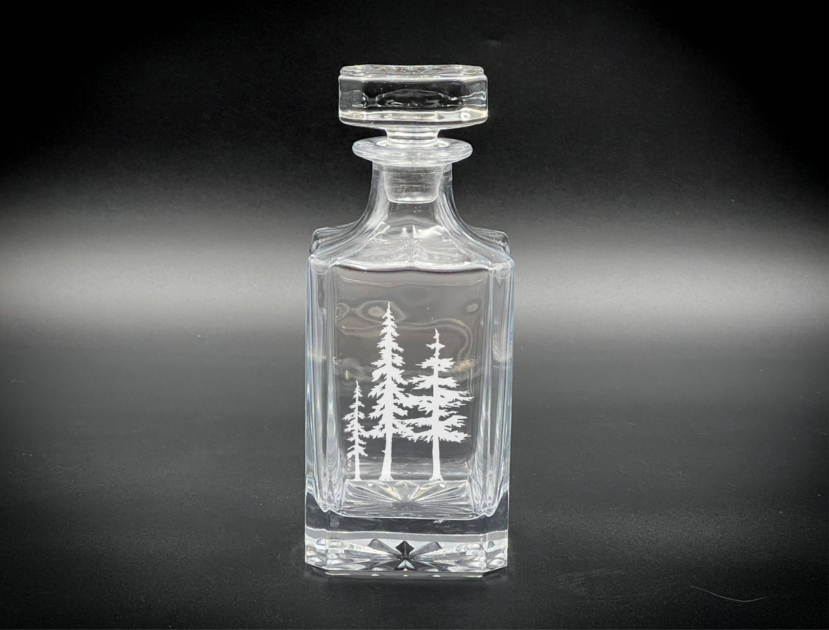Whiskey Decanter: 3 Trees Etched Design (750ml Square Glass)