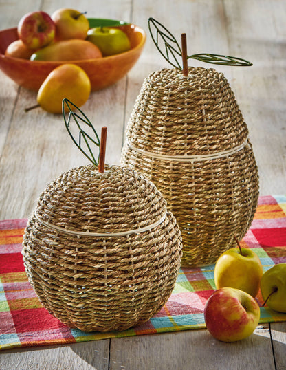 Pear Lidded Basket Natural Seagrass