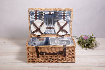 Belmont Picnic Basket, (Navy Blue & White Stripe)
